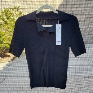 GOELIA Black Tencel Mulberry Silk Blend Knit Top in Black size M